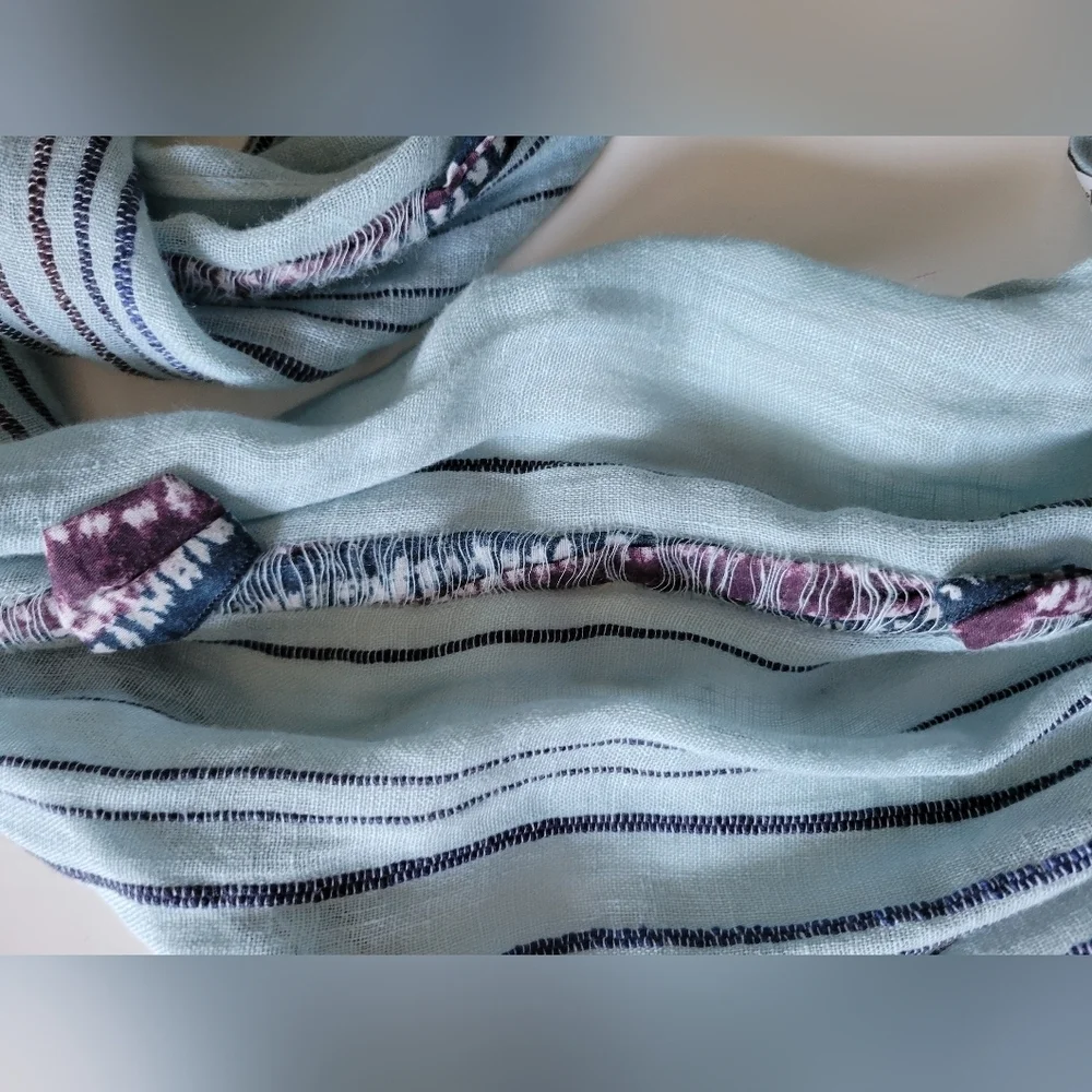 Coldwater Creek Linen Blend Striped Scarf Blue 78 